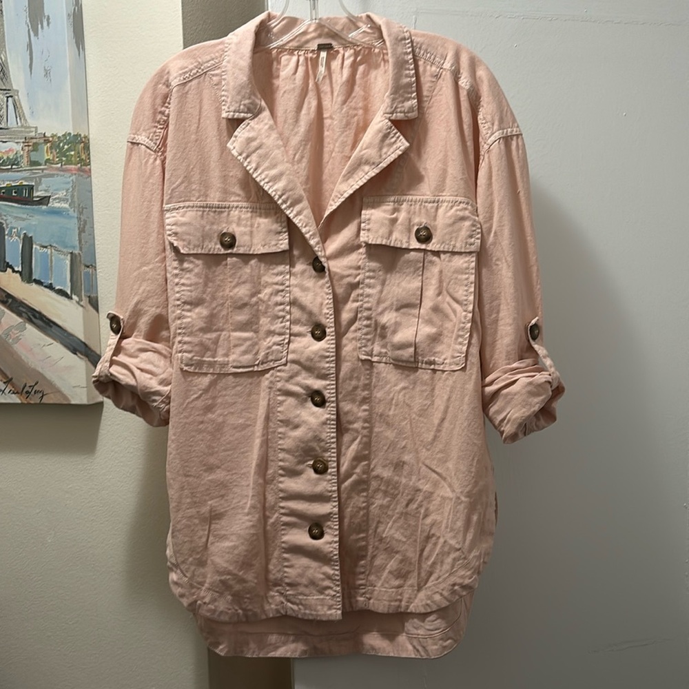 Free People Pink/Peach Button Down Shirt